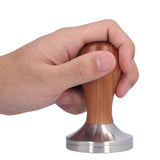 58mm Flat Base Coffee Tamper Manual Stainless Steel Coffee Powder Pressing Hammer with Wood Handle