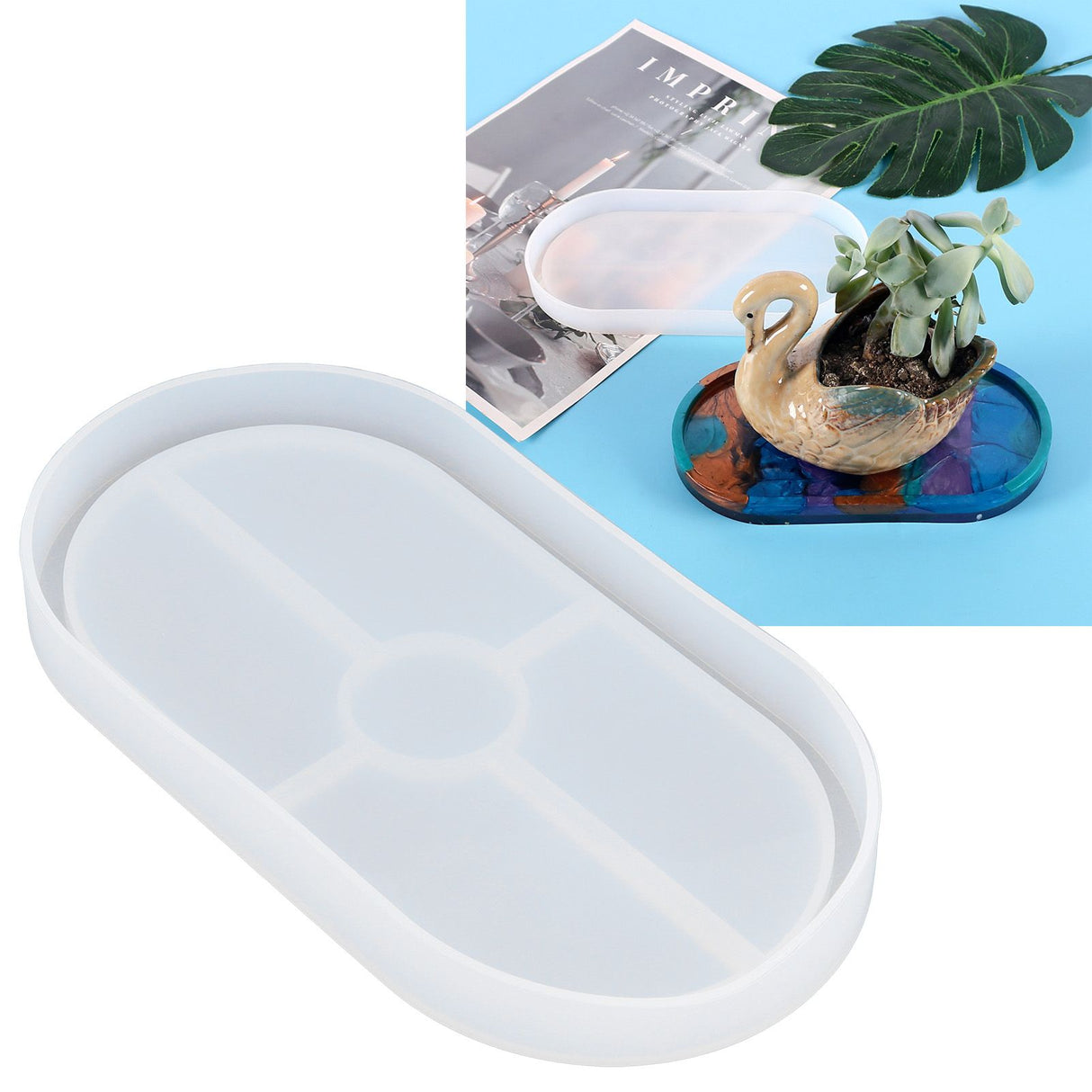 DIY Silicone Mold Oval Crystal Epoxy Resin Tea Coaster Mold for Home Kitchen Bakery