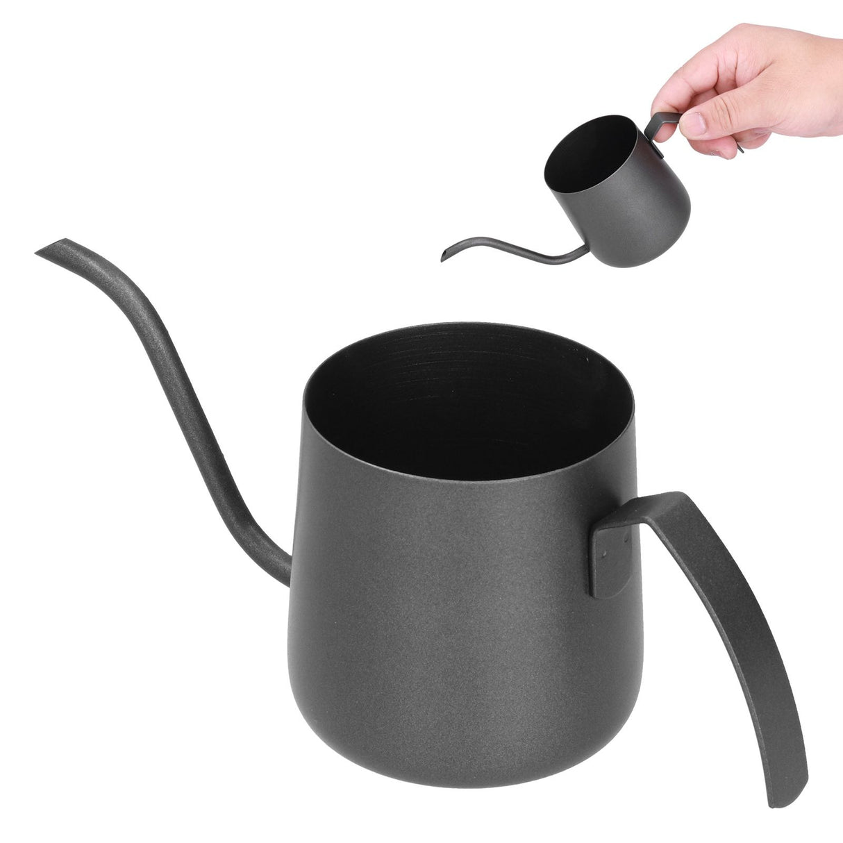 304 Stainless Steel PTFE Gooseneck Kettle with Inner Scale Pour Over Coffee Pot for Home250ml Black