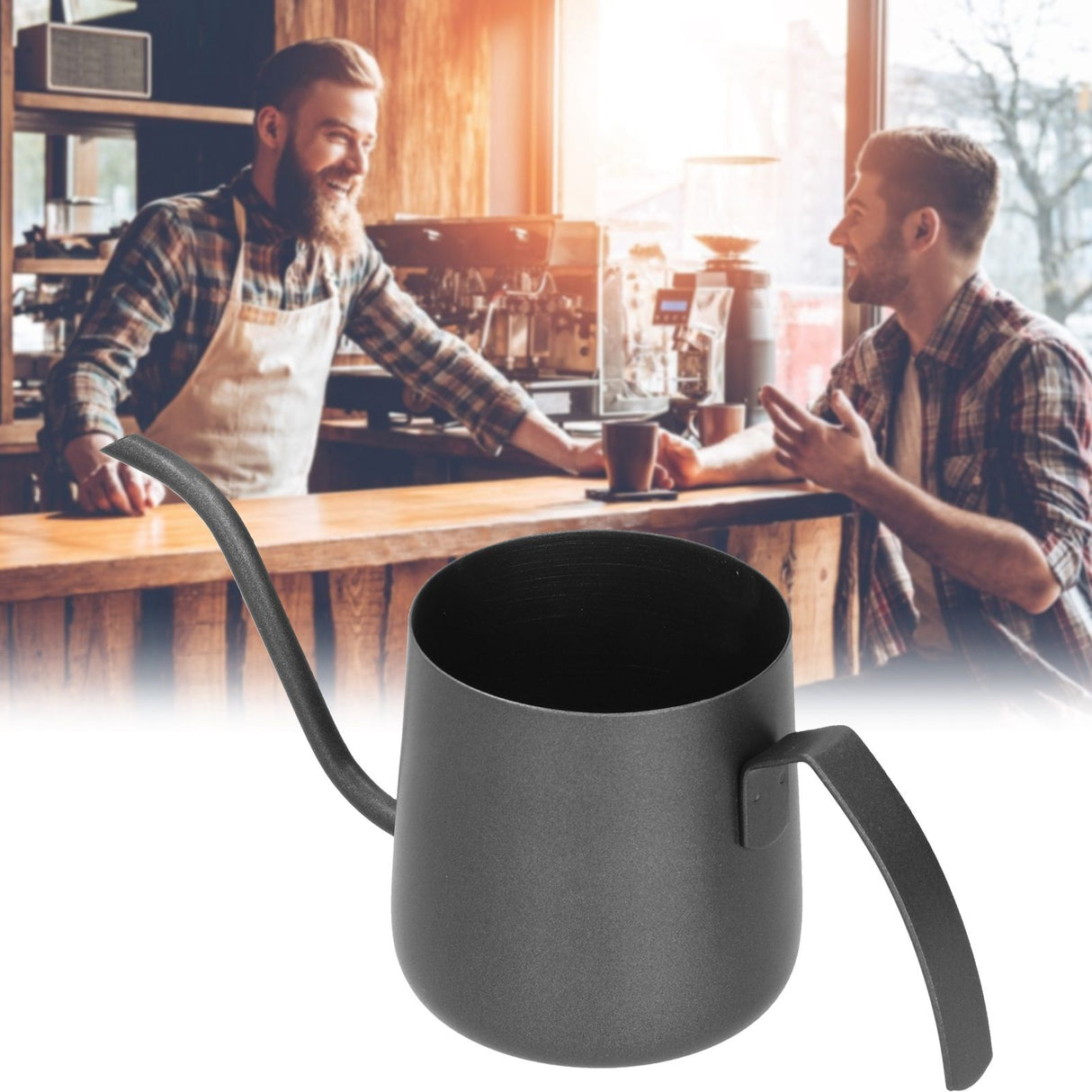 304 Stainless Steel PTFE Gooseneck Kettle with Inner Scale Pour Over Coffee Pot for Home250ml Black