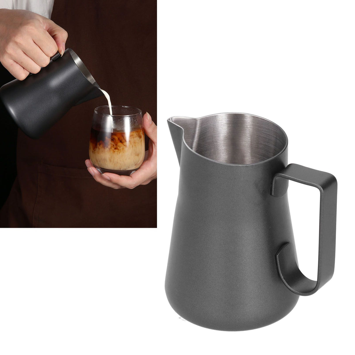 Stainless Steel Frothing Cup Coffee Frothing Pitcher Milk Frothing Jug with Long Diversion Mouth350ml