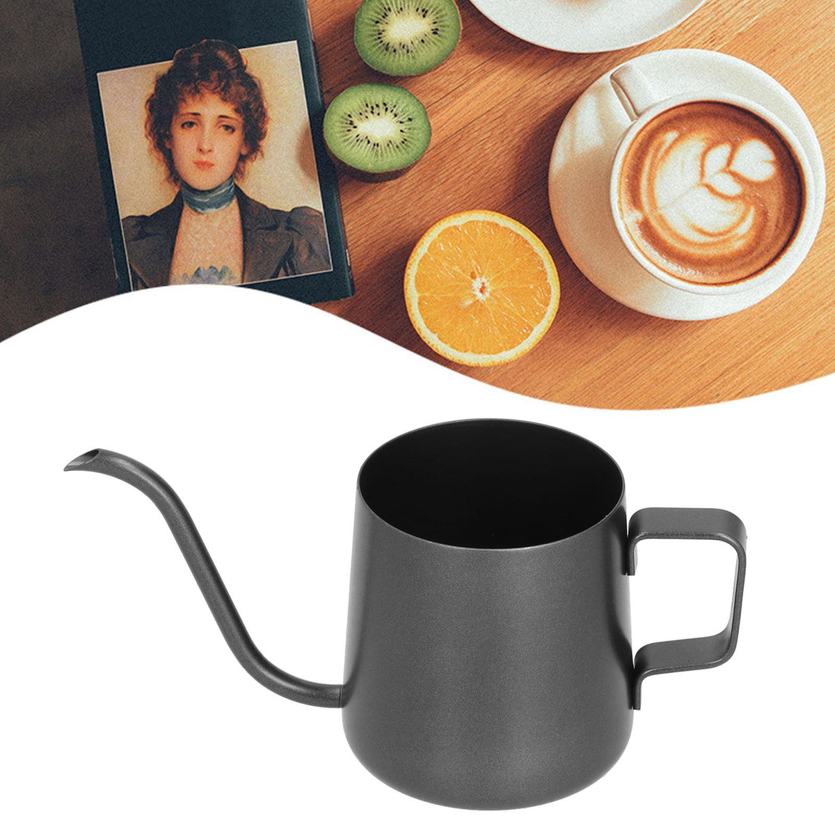 250ml Stainless Steel Hanging Ear Coffee Pot Gooseneck Spout Tea Kettle Pour Over Pot Black