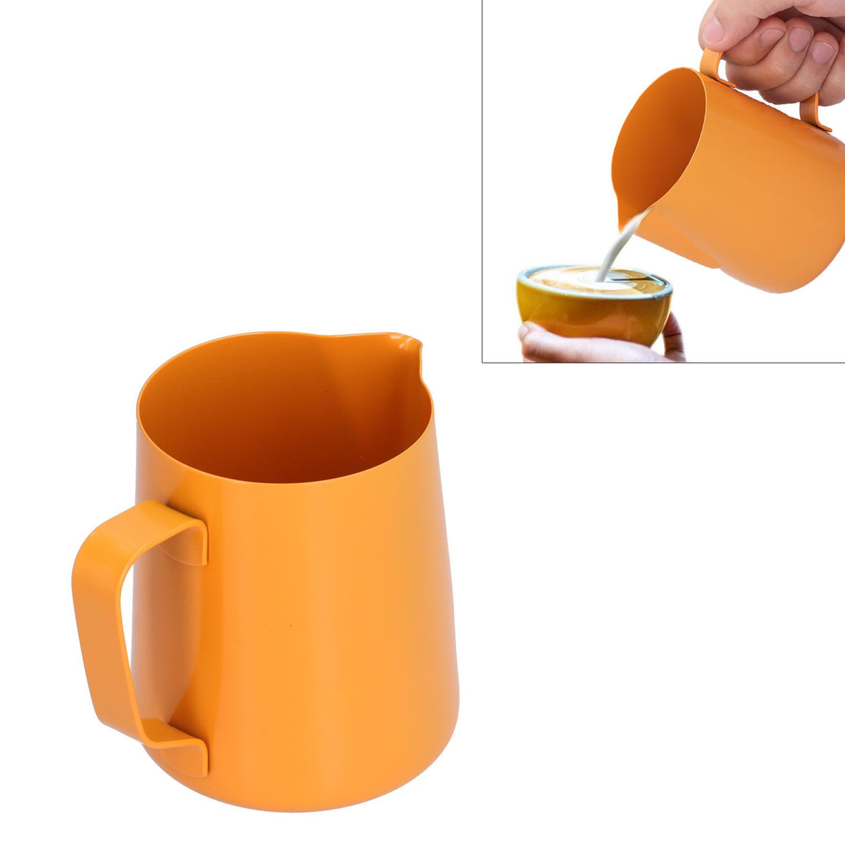 400ml PTFE Pointed Mouth Milk Frothing Jug Stainless Steel Coffee Jug for Home KitchenOrange