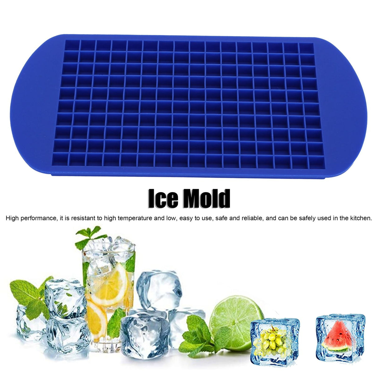 160 Grid Ice Tray Square Flexible Silicone High Temperature Resistant Mini Ice Cube Mold for Home RestaurantBlue