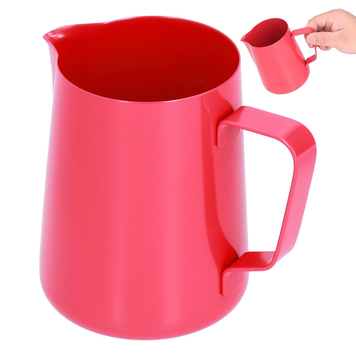 600ml Stainless Steel Frothing Pitcher Milk Coffee Frothing Jug with Pointed Spout for HomeRed