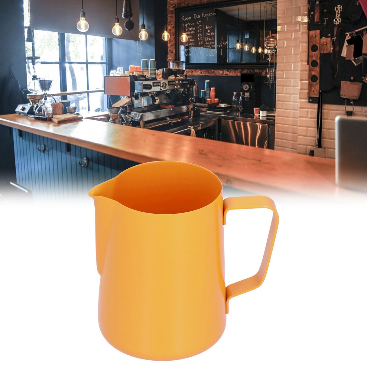600ml Stainless Steel Frothing Pitcher Milk Coffee Frothing Jug with Pointed Spout for HomeOrange