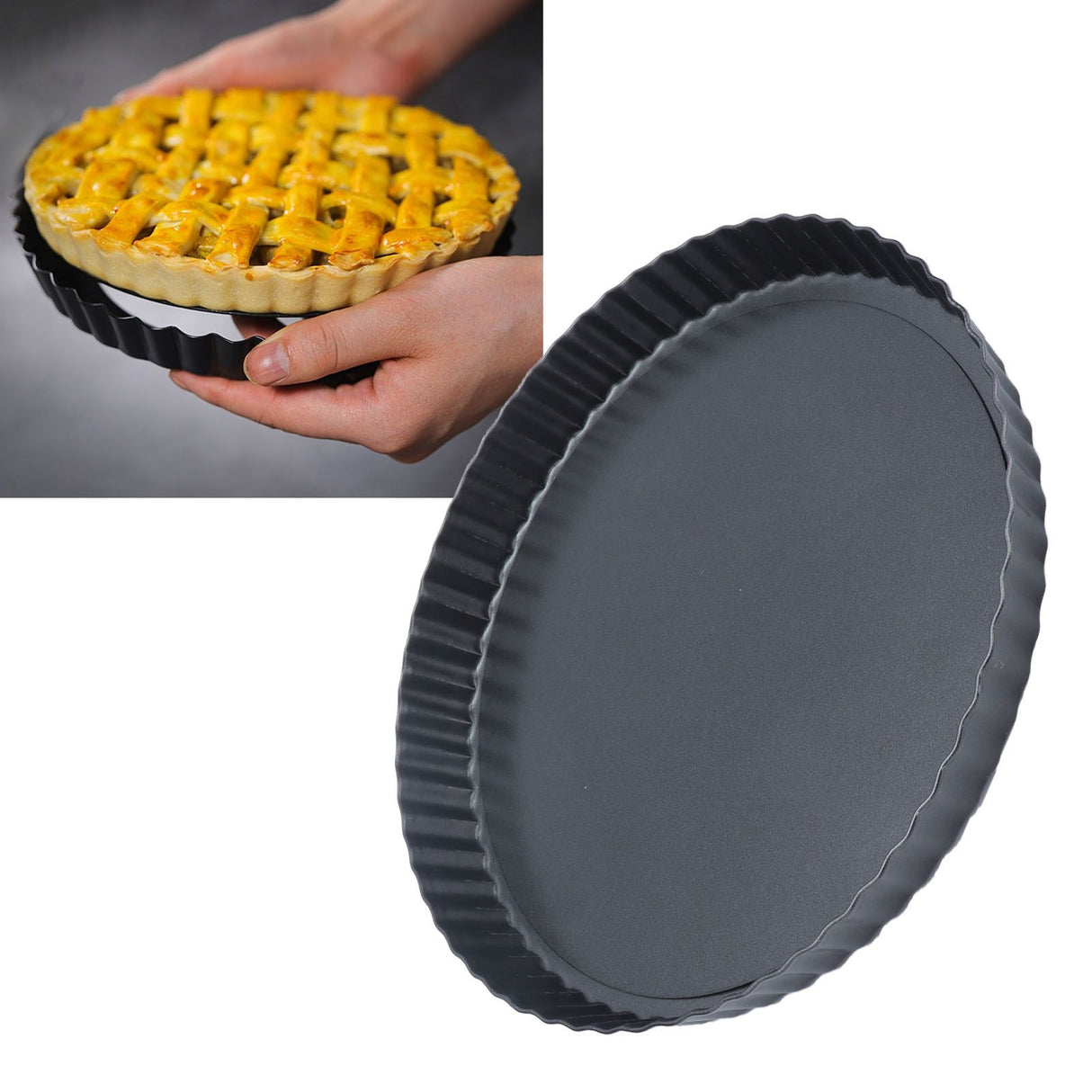 9in Bakeware Carbon Steel Baking Pan with Movable Chassis and Wavy Edge Nonstick Black for Family Baking9in Movable Chassis Pie Pan