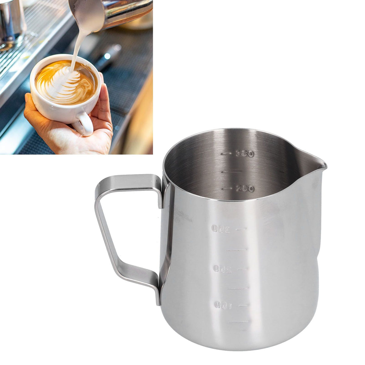 400ml Stainless Steel Frothing Cup Pointed Spout Coffee Art Pitcher Milk Steaming Jug with Scale