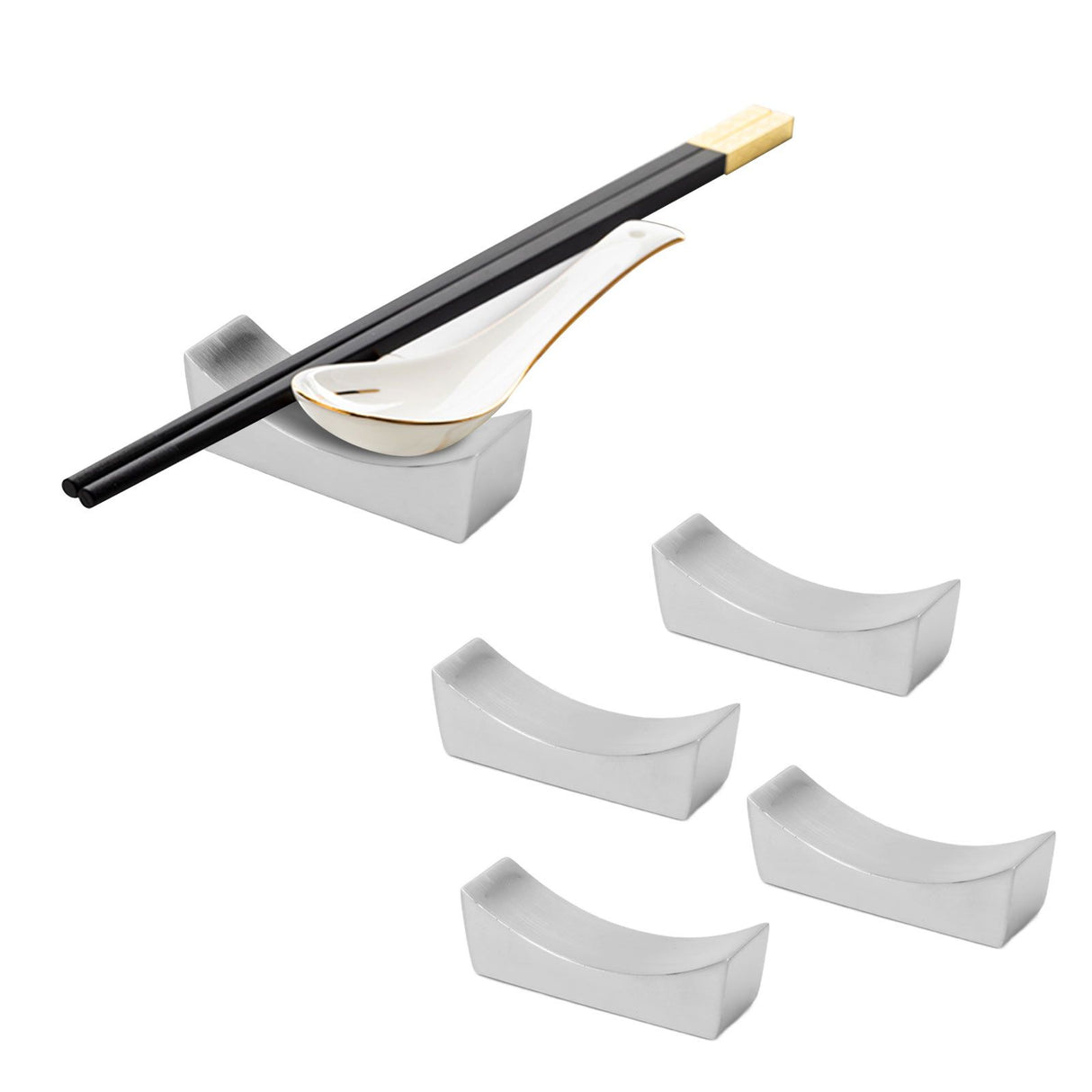 4Pcs Stainless Steel Chopstick Rest Boat Shape Chopstick Spoon Knife Fork Cutlery Holder
