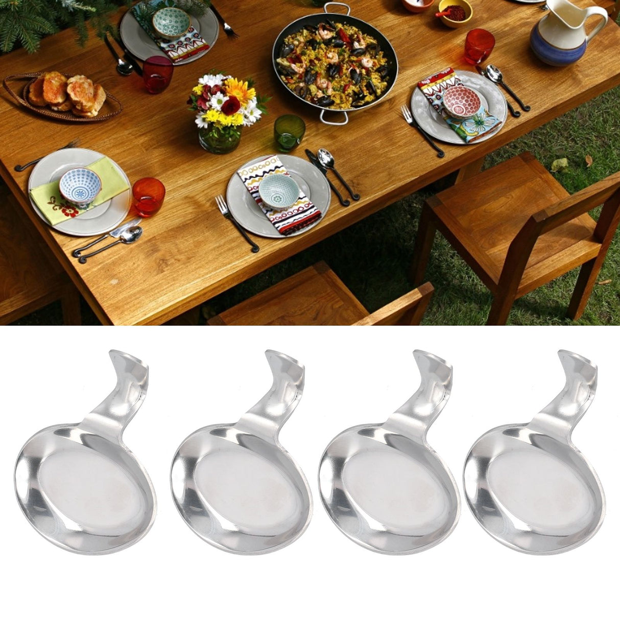 4Pcs Spoon Holder Stainless Steel 2 Purpose Compact Durable Chopsticks Rest Holder for Home Restaurants