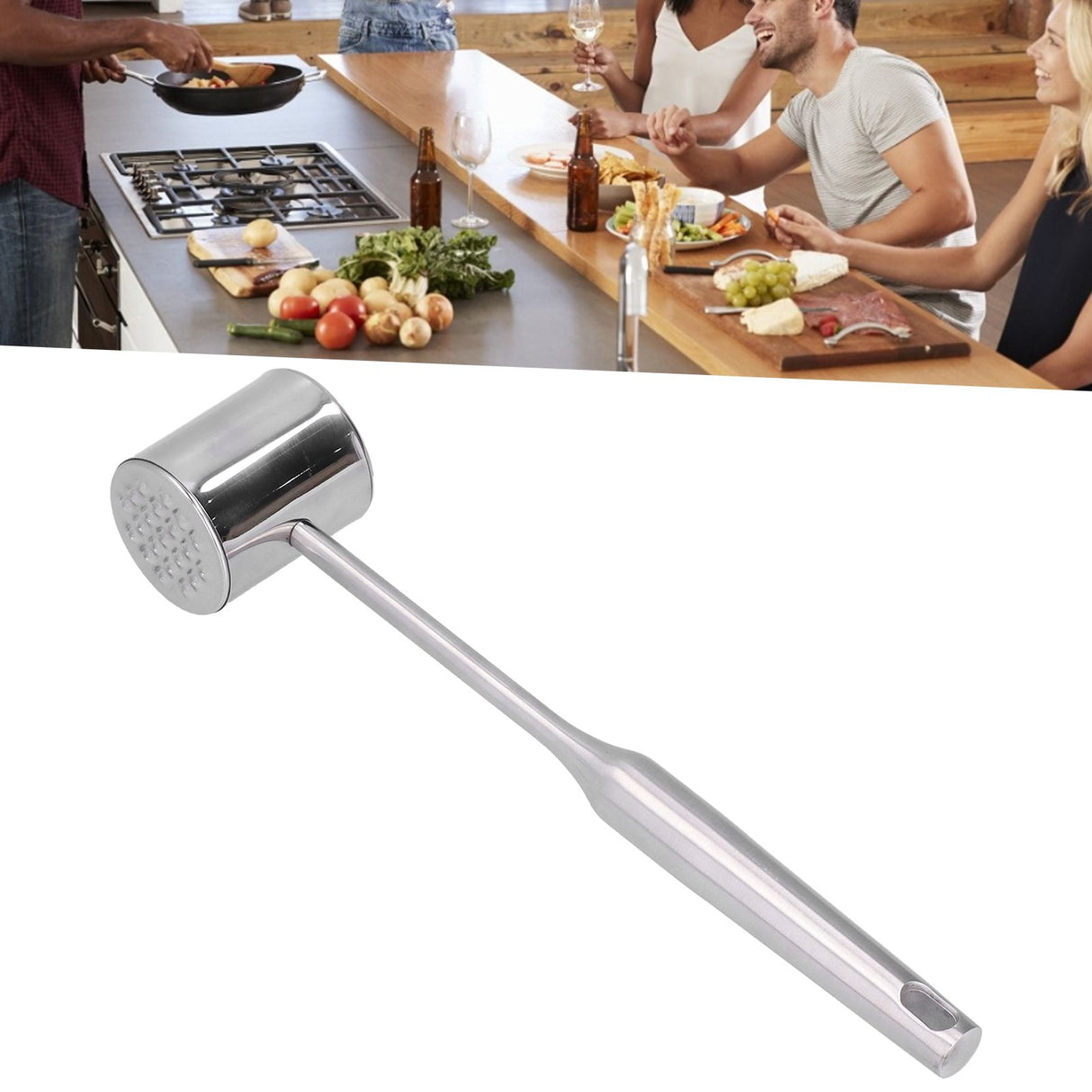 Meat Mallet Tenderizer Stainless Steel Hand Held Manual Anti Rust Steak Meat Pounder for Home Restaurants