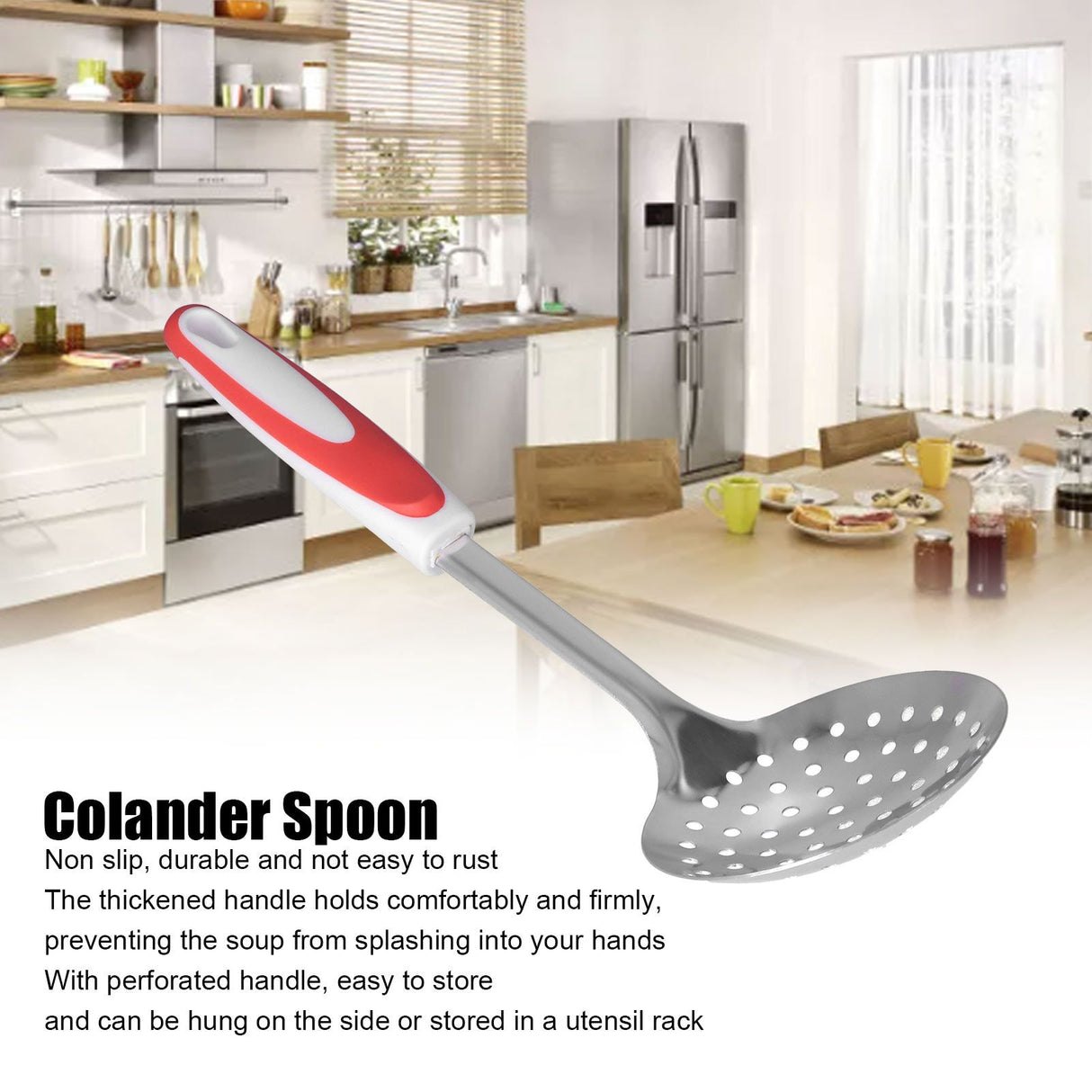 Thickened Colander Spoon Hand Polished Soup Hot Pot Spoon Non Slip Stainless Steel Kitchen Strainer Scoop