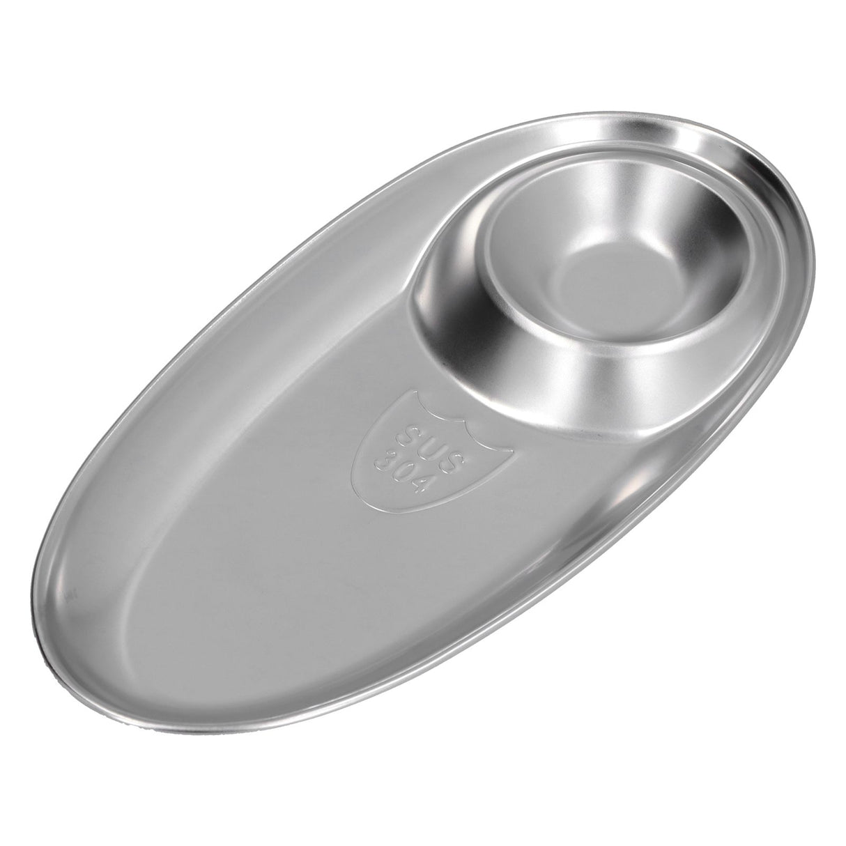 304 Stainless Steel Snack Plate Silver Oval Divided Spice Dish for Home Outdoor CampingL