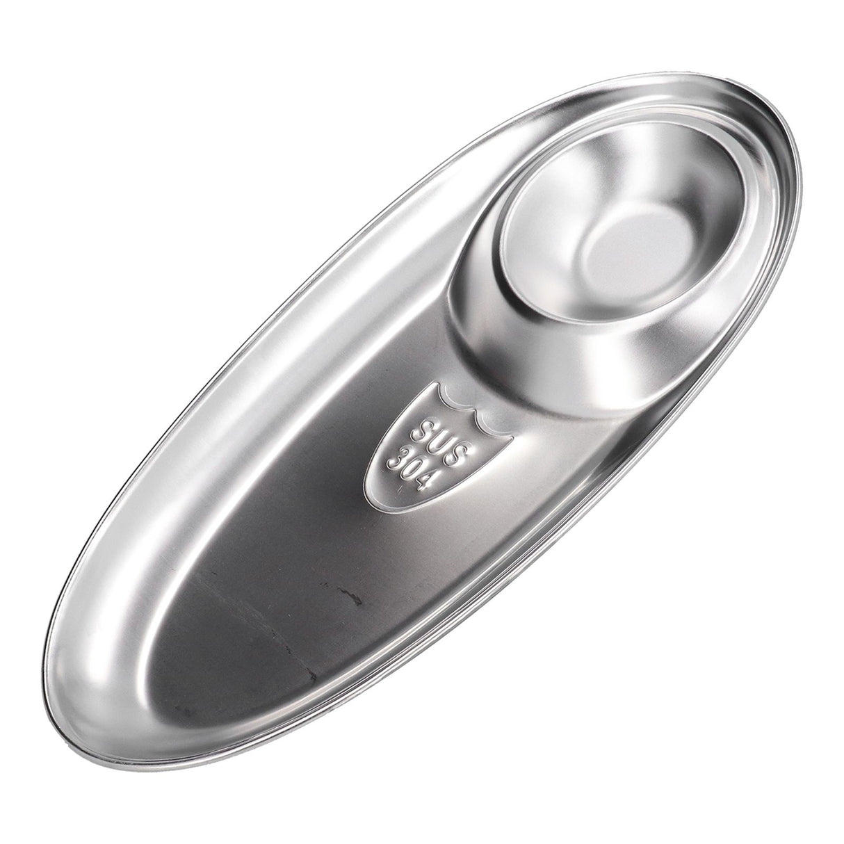 304 Stainless Steel Snack Plate Silver Oval Divided Spice Dish for Home Outdoor CampingL