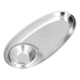 304 Stainless Steel Snack Plate Silver Oval Divided Spice Dish for Home Outdoor CampingL - Extra Image