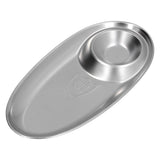 304 Stainless Steel Snack Plate Silver Oval Divided Spice Dish for Home Outdoor CampingS - Side View
