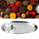 304 Stainless Steel Snack Plate Silver Oval Divided Spice Dish for Home Outdoor CampingS - Extra Image