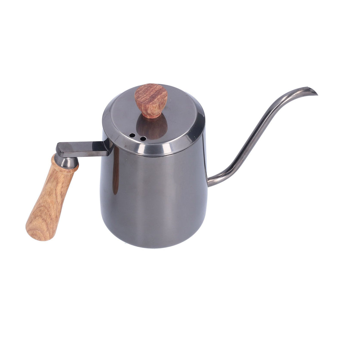 600ml Stainless Steel Manual Coffee Pot Long Narrow Spout Pour Over Kettle with Wooden HandleGray