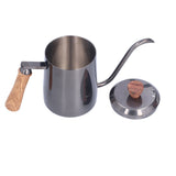 600ml Stainless Steel Manual Coffee Pot Long Narrow Spout Pour Over Kettle with Wooden HandleGray