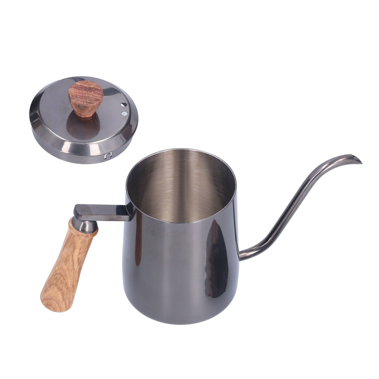 600ml Stainless Steel Manual Coffee Pot Long Narrow Spout Pour Over Kettle with Wooden HandleGray