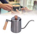 600ml Stainless Steel Manual Coffee Pot Long Narrow Spout Pour Over Kettle with Wooden HandleGray