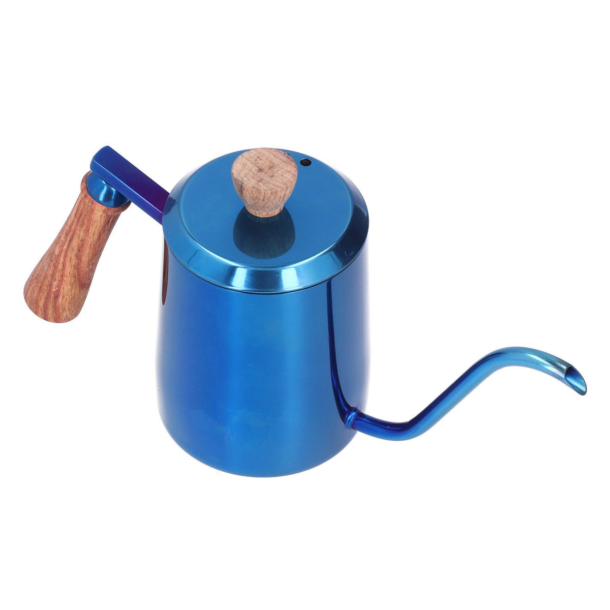 600ml Stainless Steel Manual Coffee Pot Long Narrow Spout Pour Over Kettle with Wooden HandleBlue