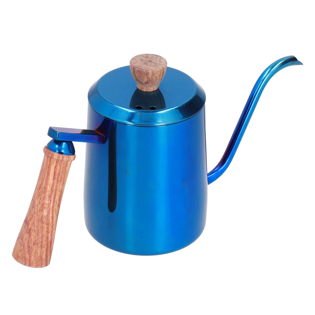 600ml Stainless Steel Manual Coffee Pot Long Narrow Spout Pour Over Kettle with Wooden HandleBlue