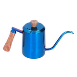 600ml Stainless Steel Manual Coffee Pot Long Narrow Spout Pour Over Kettle with Wooden HandleBlue