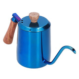600ml Stainless Steel Manual Coffee Pot Long Narrow Spout Pour Over Kettle with Wooden HandleBlue - 45-Degree Angle