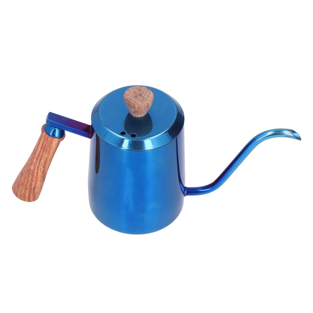 600ml Stainless Steel Manual Coffee Pot Long Narrow Spout Pour Over Kettle with Wooden HandleBlue