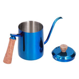 600ml Stainless Steel Manual Coffee Pot Long Narrow Spout Pour Over Kettle with Wooden HandleBlue - Close-Up Angle