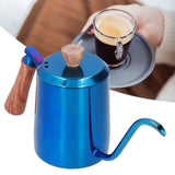 600ml Stainless Steel Manual Coffee Pot Long Narrow Spout Pour Over Kettle with Wooden HandleBlue