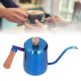 600ml Stainless Steel Manual Coffee Pot Long Narrow Spout Pour Over Kettle with Wooden HandleBlue