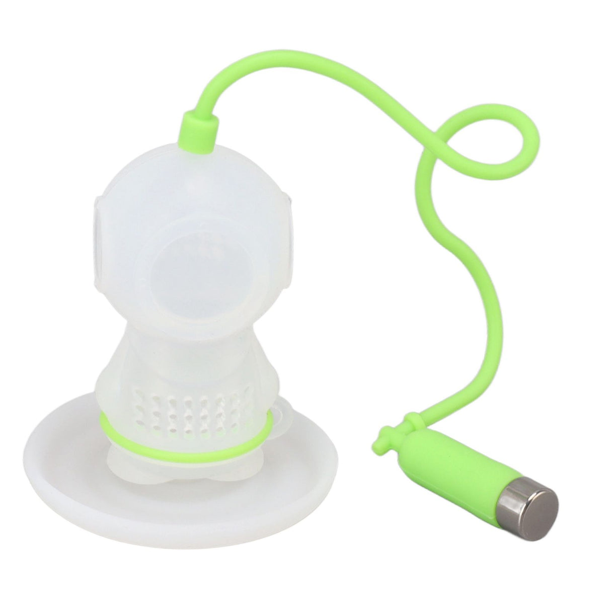 Silicone Tea Infuser Cute Diver Shape Loose Tea Leaf Filter Tea Diffuser Strainer with Chain and Drip Tray for Home Green
