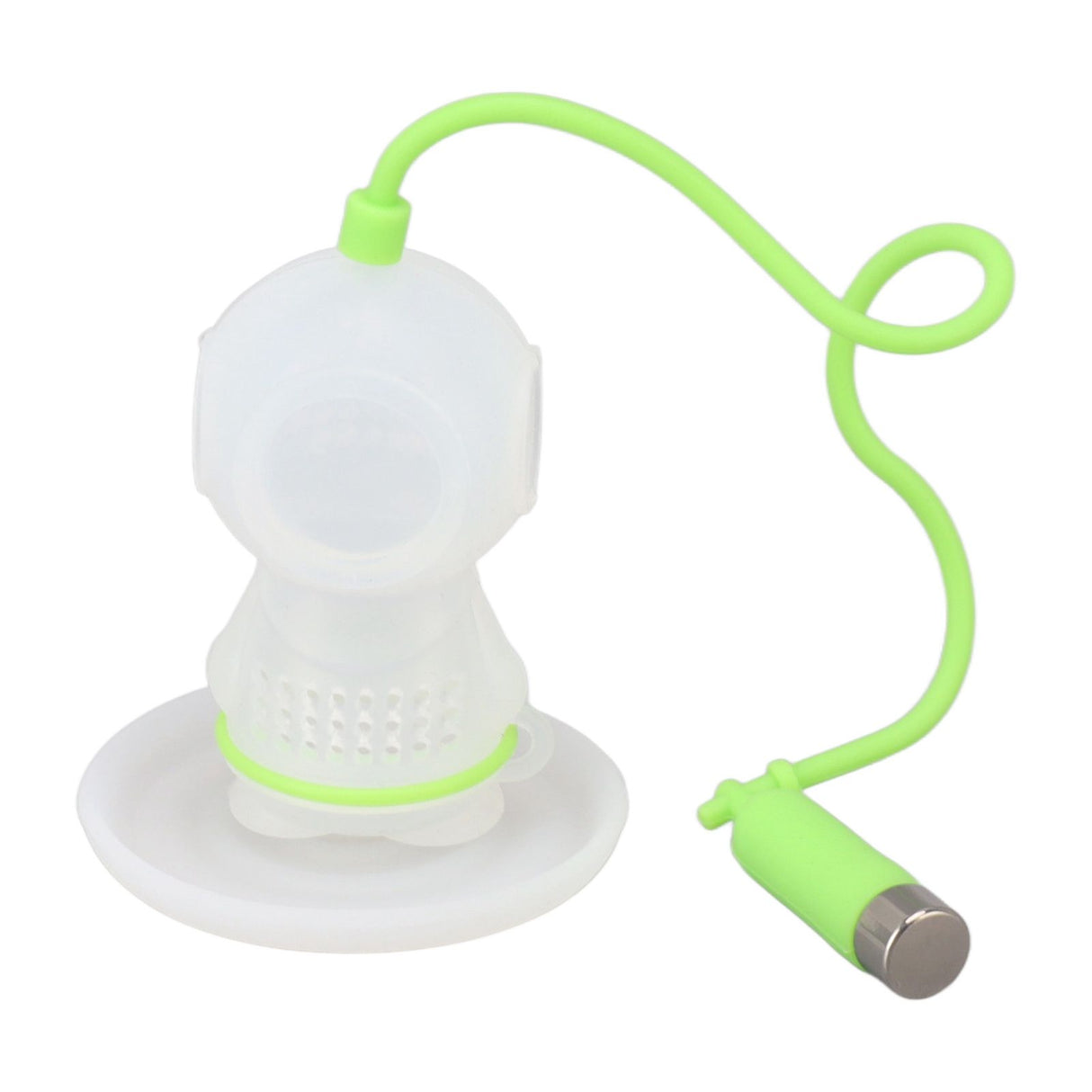 Silicone Tea Infuser Cute Diver Shape Loose Tea Leaf Filter Tea Diffuser Strainer with Chain and Drip Tray for Home Green