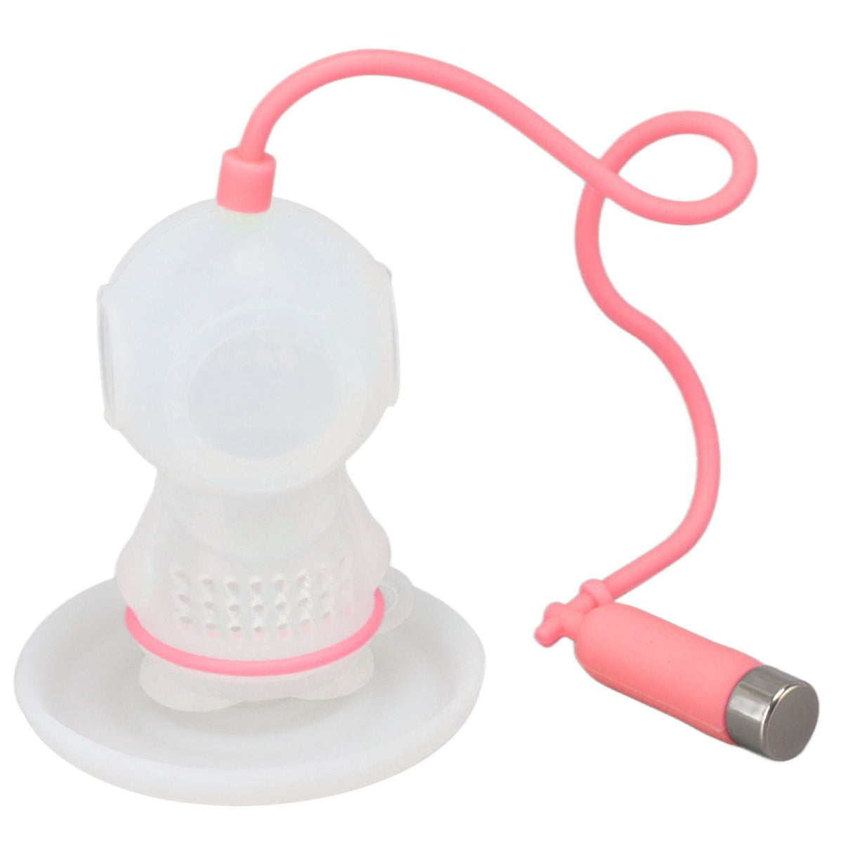 Silicone Tea Infuser Cute Diver Shape Loose Tea Leaf Filter Tea Diffuser Strainer with Chain and Drip Tray for Home Pink