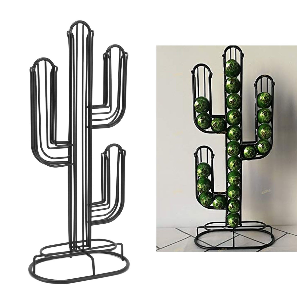 Cactus Shaped Coffee Pod Holder Home Black Iron Coffee Capsule Storage Stand Organizer Holds 48 Coffee Pods