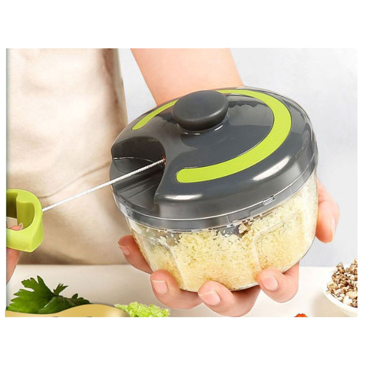 Garlic Chopper Machine Portable Mini Manual Hand Mincer 500ml Gray with Spare Blade