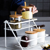 Kitchen Countertop Storage Rack Space Saving Multifunctional 2 Tiers Spice Toiletries Makeup Counter Standing Shelf White - 45-Degree Angle