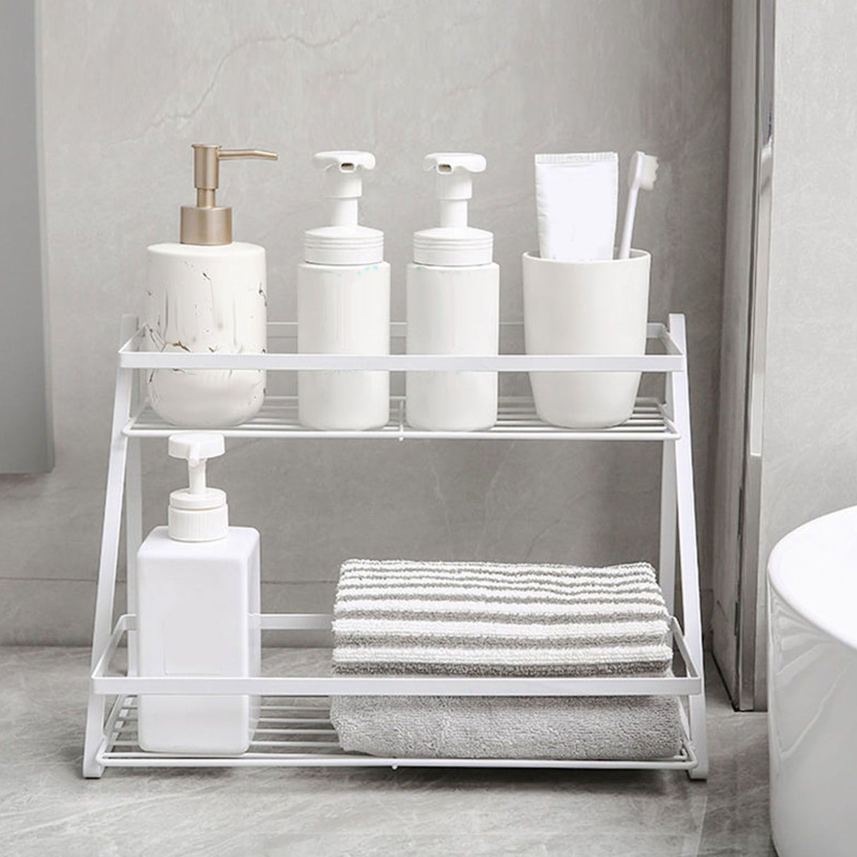 Kitchen Countertop Storage Rack Space Saving Multifunctional 2 Tiers Spice Toiletries Makeup Counter Standing Shelf White