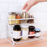 Kitchen Countertop Storage Rack Space Saving Multifunctional 2 Tiers Spice Toiletries Makeup Counter Standing Shelf White - Close-Up Angle