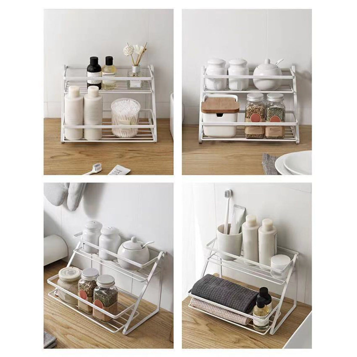 Kitchen Countertop Storage Rack Space Saving Multifunctional 2 Tiers Spice Toiletries Makeup Counter Standing Shelf White