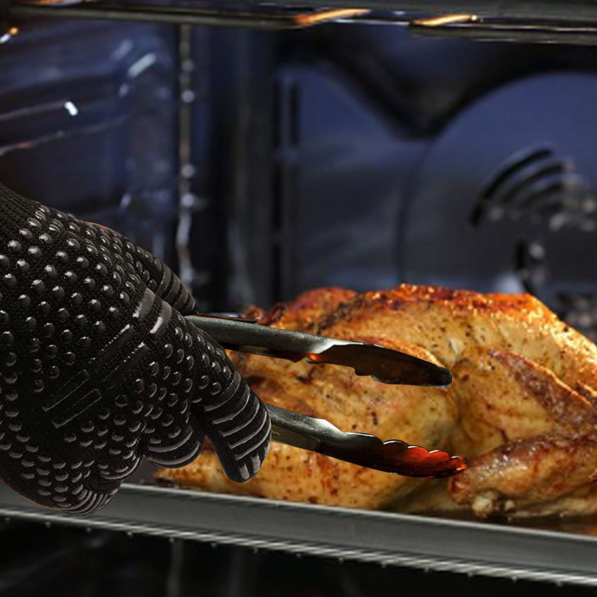 Heat Resistant Cooking Gloves Non Slip Reversible Use Polyester Cotton Lining Oven Glove for Grilling Barbecue Cooking