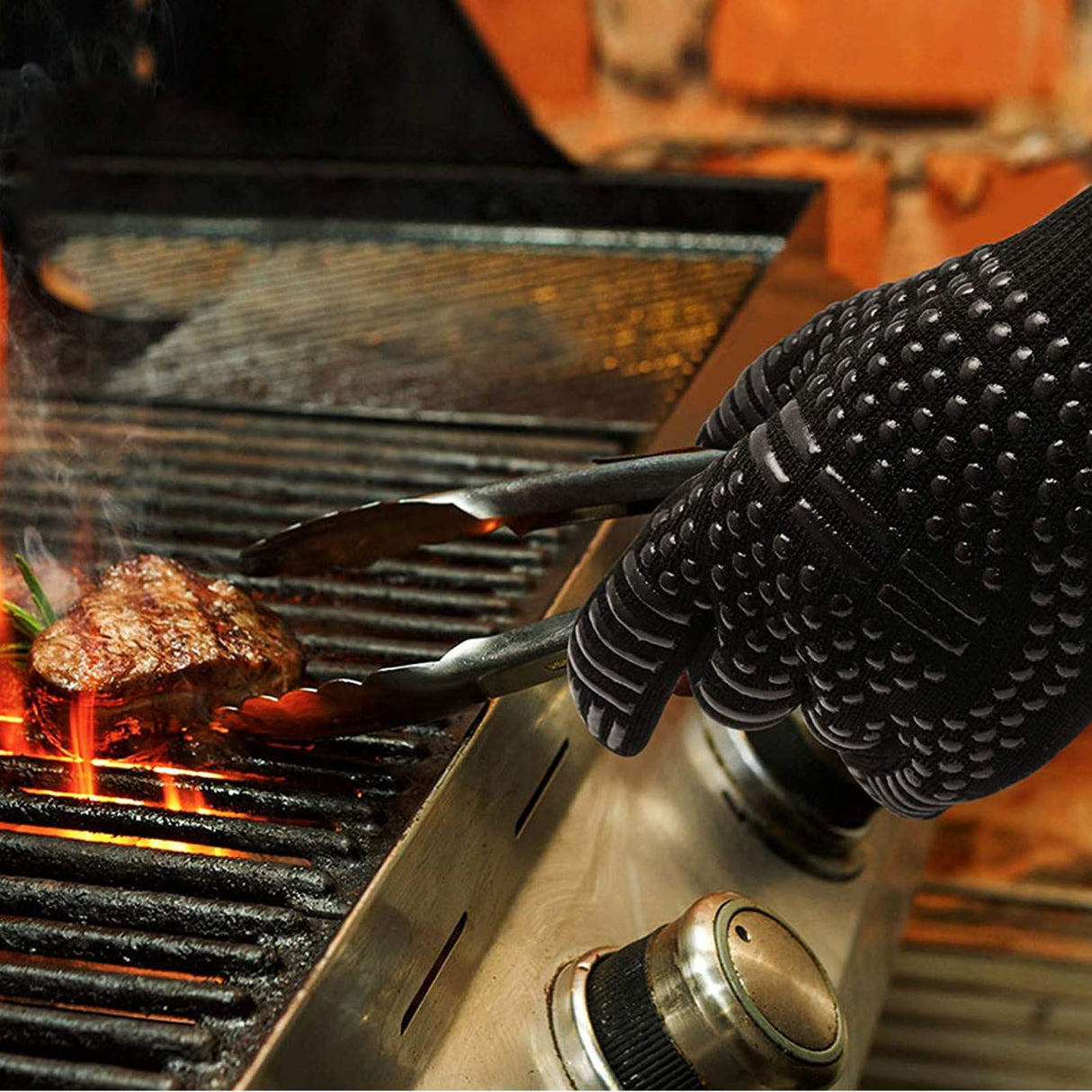 Heat Resistant Cooking Gloves Non Slip Reversible Use Polyester Cotton Lining Oven Glove for Grilling Barbecue Cooking