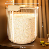 Rice Container Clear Rice Storage Bin Airtight Rice Bucket for Dry Food Grain Flour Soybean Kitchen Pantry Countertop 11kg 27.5x31x20cm / 10.8x12.2x7.9in - Low Angle