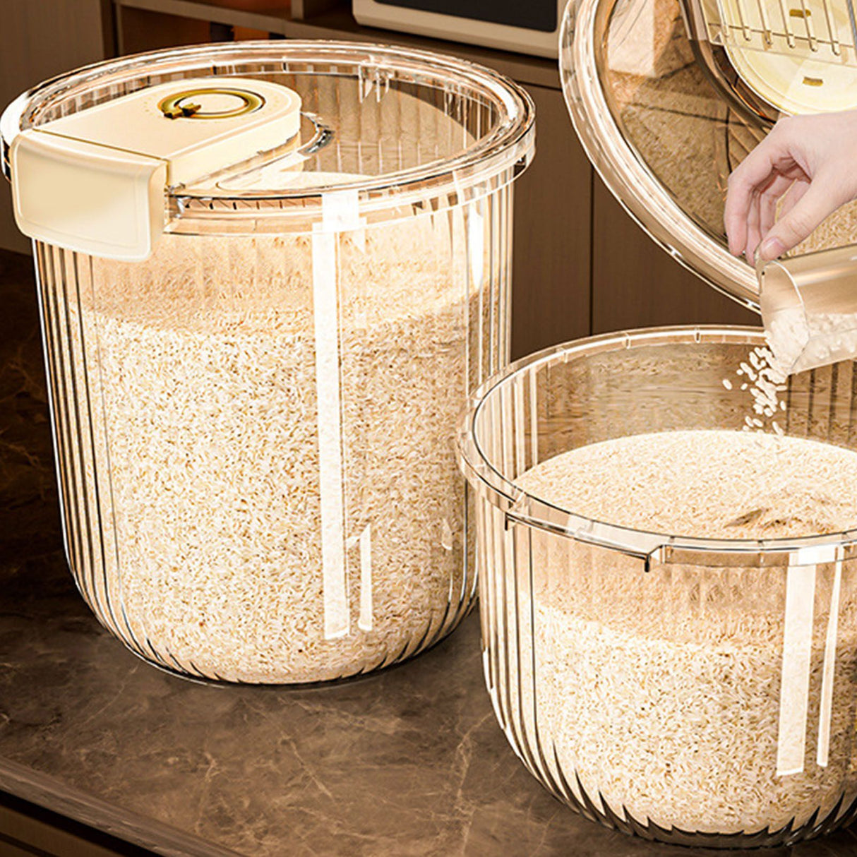 Rice Container Clear Rice Storage Bin Airtight Rice Bucket for Dry Food Grain Flour Soybean Kitchen Pantry Countertop 11kg 27.5x31x20cm / 10.8x12.2x7.9in