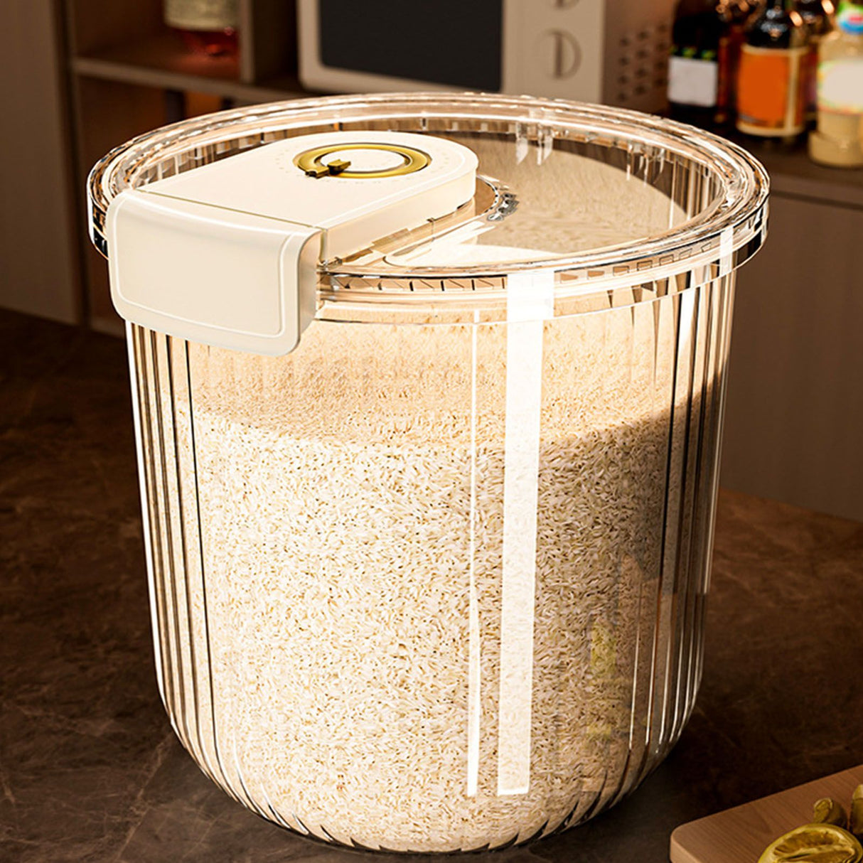 Rice Container Clear Rice Storage Bin Airtight Rice Bucket for Dry Food Grain Flour Soybean Kitchen Pantry Countertop 11kg 27.5x31x20cm / 10.8x12.2x7.9in