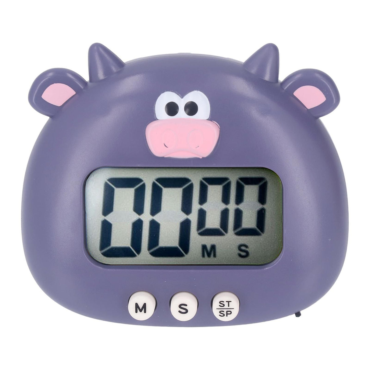 Digital Kitchen Timer Countup Countdown Cartoon Animal Sound Flash Alert Easy Operation with Stand for Cooking Teaching Purple Cow