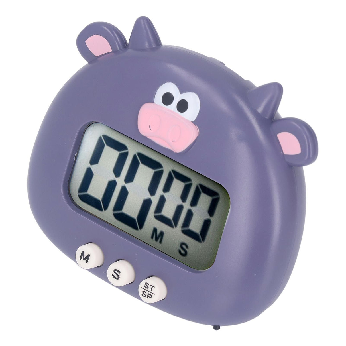 Digital Kitchen Timer Countup Countdown Cartoon Animal Sound Flash Alert Easy Operation with Stand for Cooking Teaching Purple Cow