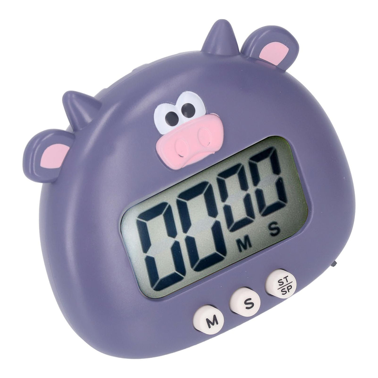 Digital Kitchen Timer Countup Countdown Cartoon Animal Sound Flash Alert Easy Operation with Stand for Cooking Teaching Purple Cow